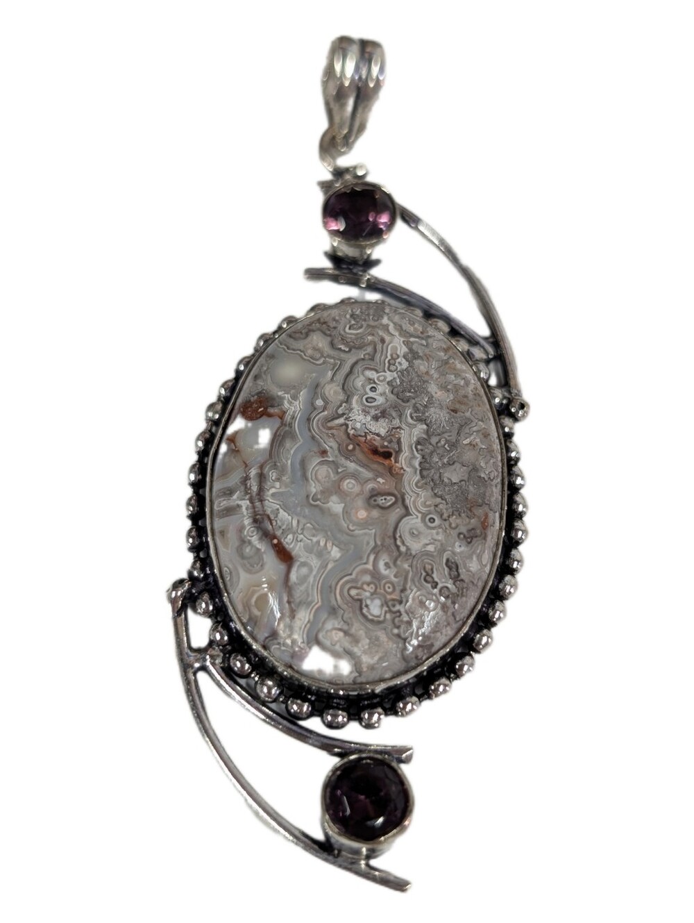 Crazy lace Agate amethyst gemstone pendant